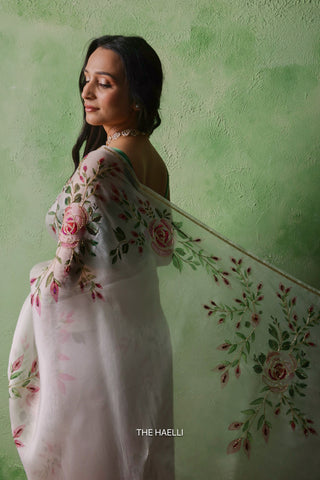 Bela White Organza Silk Saree