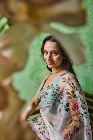 Bela White Organza Silk Saree