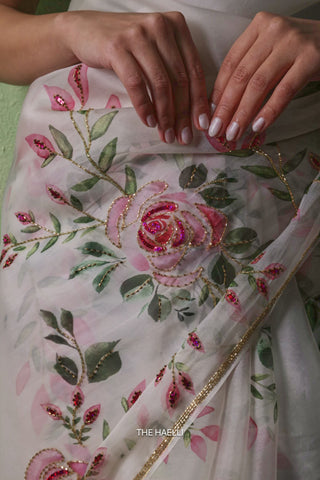 Bela White Organza Silk Saree
