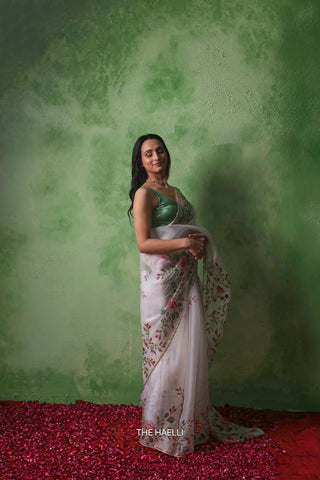 Bela White Organza Silk Saree