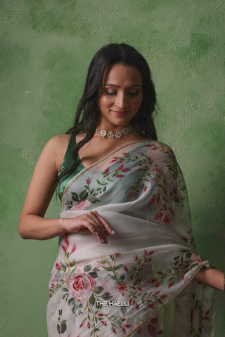 Bela White Organza Silk Saree