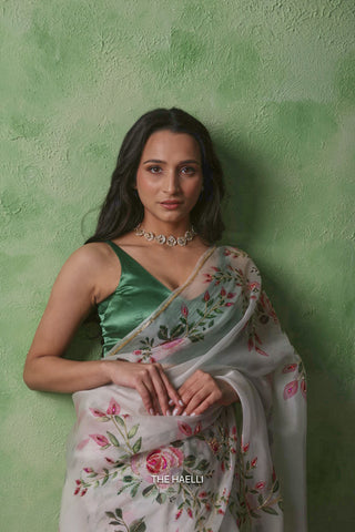 Bela White Organza Silk Saree