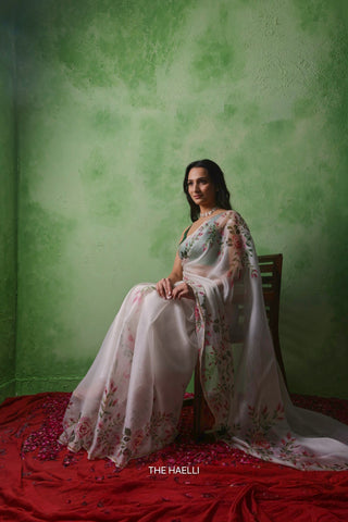 Bela White Organza Silk Saree