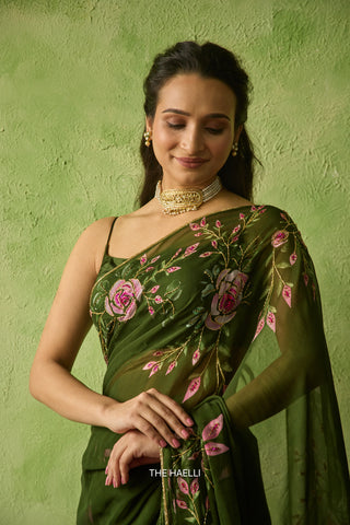 Bela Green Georgette Saree