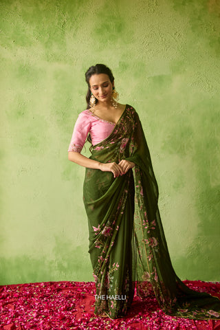 Bela Green Georgette Saree