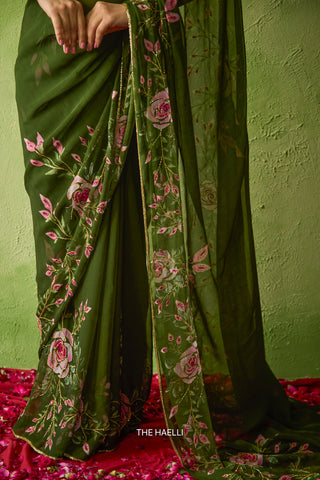 Bela Green Georgette Saree