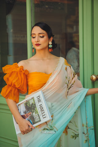 Marigold Blue Chiffon Silk Saree