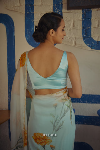 Marigold Blue Chiffon Silk Saree