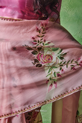 Gulaab Rose Organza Silk Saree