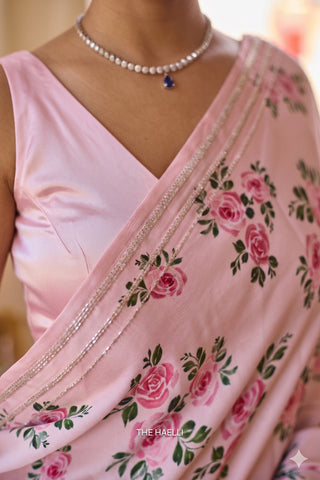 Rosie Pink Satin Silk Saree