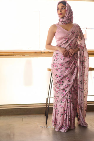 Rosie Pink Satin Silk Saree