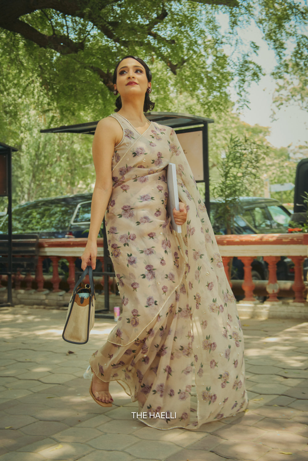 Raavi Beige Organza Silk Saree
