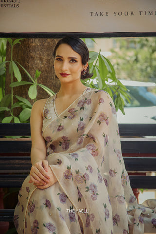 Raavi Beige Organza Silk Saree