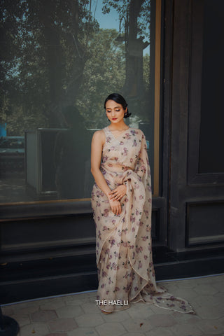 Raavi Beige Organza Silk Saree
