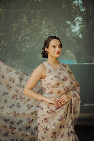 Raavi Beige Organza Silk Saree