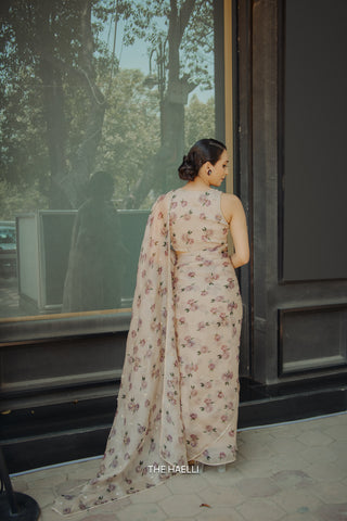 Raavi Beige Organza Silk Saree