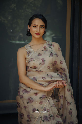 Raavi Beige Organza Silk Saree