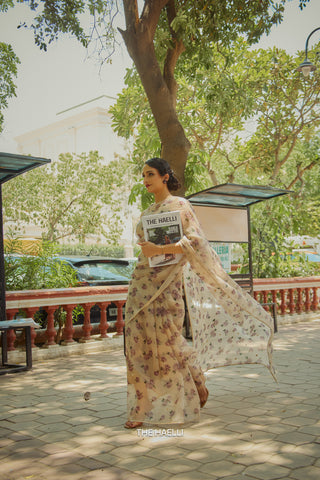 Raavi Beige Organza Silk Saree