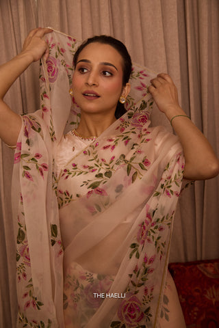 Bela Beige Organza Silk Saree