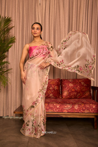 Bela Beige Organza Silk Saree