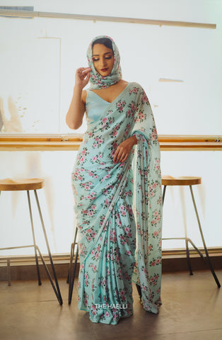 Rosie Blue Satin Silk Saree