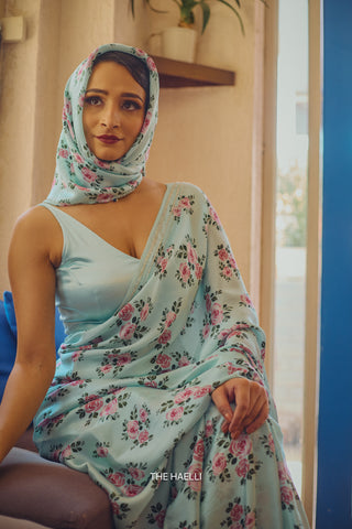 Rosie Blue Satin Silk Saree