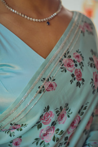Rosie Blue Satin Silk Saree