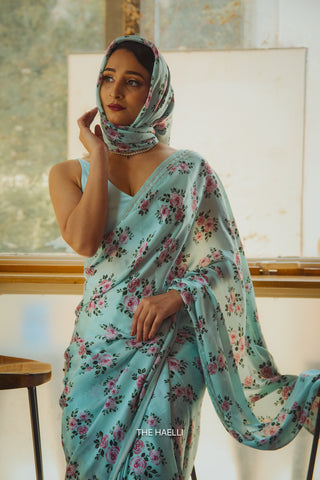 Rosie Blue Satin Silk Saree