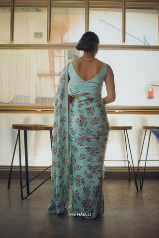 Rosie Blue Satin Silk Saree