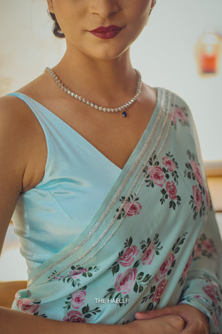 Rosie Blue Satin Silk Saree
