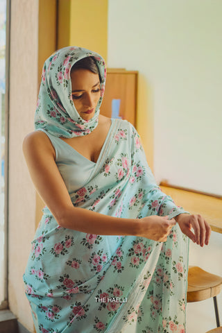 Rosie Blue Satin Silk Saree