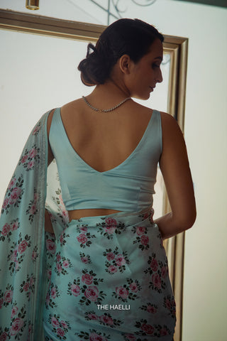 Rosie Blue Satin Silk Saree