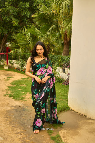 Barkha Black Georgette Saree