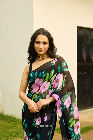 Barkha Black Georgette Saree
