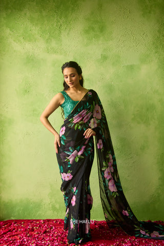 Barkha Black Georgette Saree