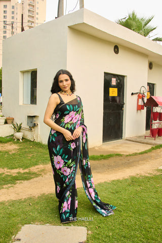 Barkha Black Georgette Saree