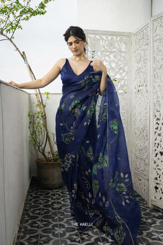 Cham Cham Navy Organza Silk Saree