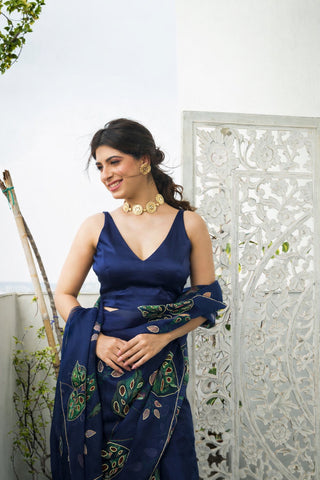 Cham Cham Navy Organza Silk Saree