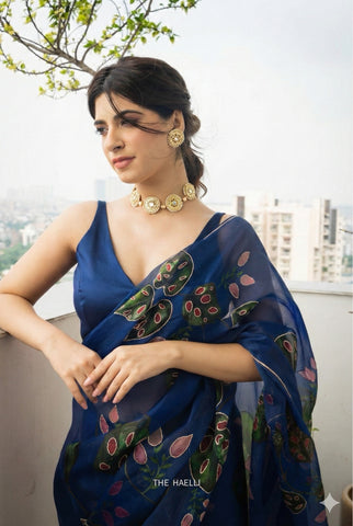 Cham Cham Navy Organza Silk Saree