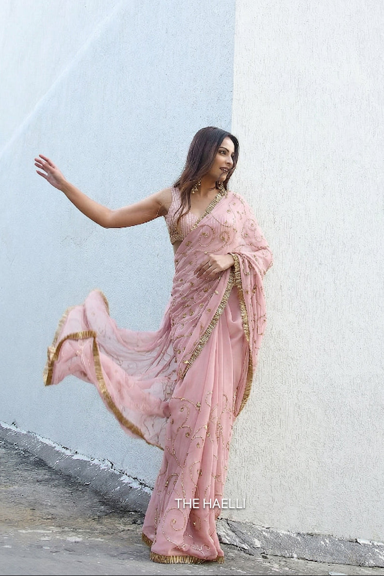 Gulika Pink Chiffon Silk Saree