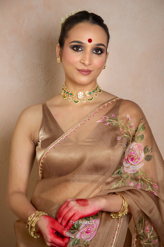 Gulaab Sand Organza Silk Saree