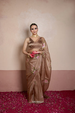 Gulaab Sand Organza Silk Saree