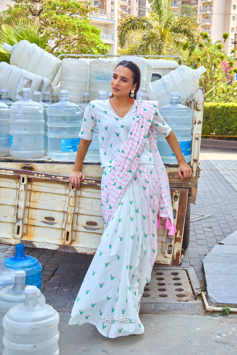Cactus Kiss Pink Cotton Saree