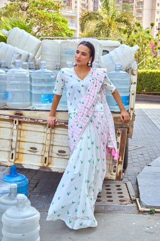 Cactus Kiss Pink Cotton Saree