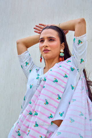 Cactus Kiss Pink Cotton Saree