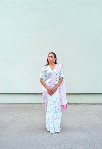 Cactus Kiss Pink Cotton Saree