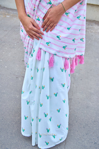 Cactus Kiss Pink Cotton Saree