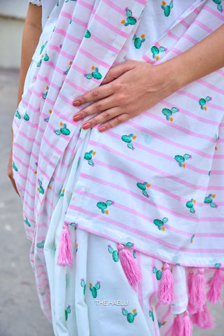 Cactus Kiss Pink Cotton Saree