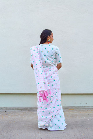 Cactus Kiss Pink Cotton Saree