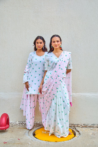 Cactus Kiss Pink Cotton Saree